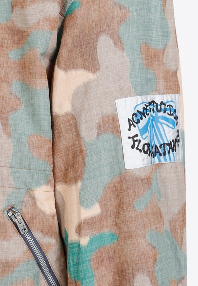 Acne Studios Beige Camouflage Print Bomber Jacket For Men In Multicolor