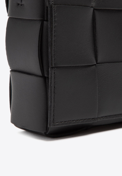 Shop Bottega Veneta Cassette Shoulder Bag In Intreccio Leather In Black