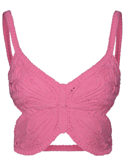 Shop Blumarine 'butterfly' Pink Cotton Blend Top