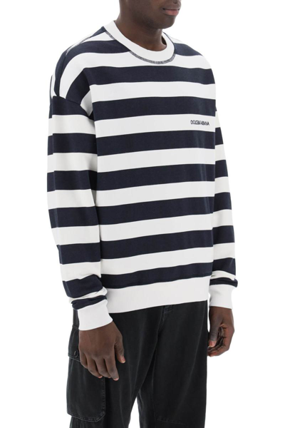Shop Dolce & Gabbana Striped Sweatshirt With Embroidered Logo In Multicolor