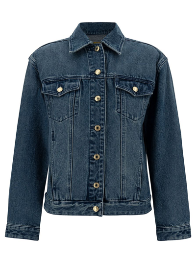 Shop Michael Michael Kors Blue Jacket With Classic Collar And Buttons In Cotton Denim Woman In Clear Blue