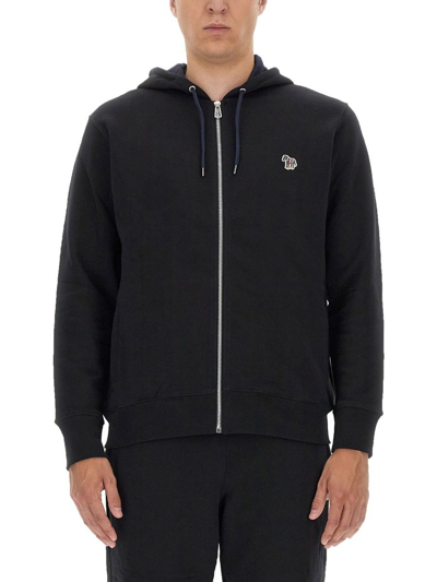 Shop Ps By Paul Smith Ps Paul Smith Zebra Logo Cotton Zip-up Hoodie In Black