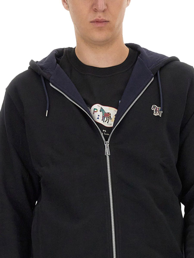 Shop Ps By Paul Smith Ps Paul Smith Zebra Logo Cotton Zip-up Hoodie In Black