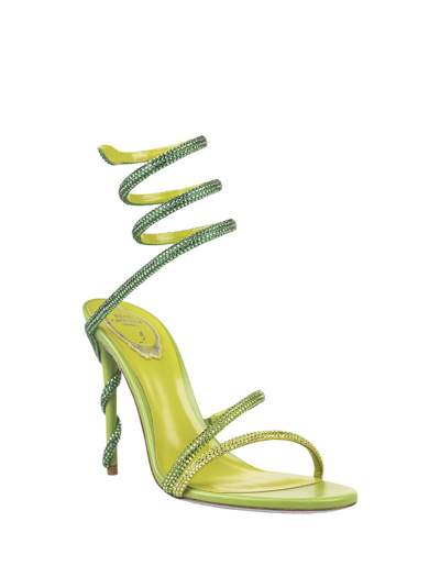 Shop René Caovilla Rene' Caovilla Lime Cleo Sandal With Crystals In Green