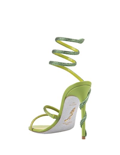 Shop René Caovilla Rene' Caovilla Lime Cleo Sandal With Crystals In Green