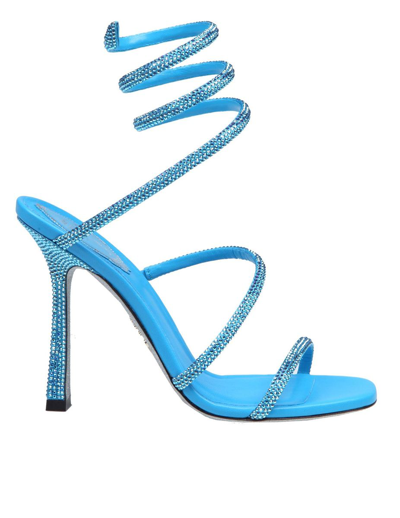 Shop René Caovilla Rene' Caovilla Satin Sandal With Micro Crystals In Light Blue Satin/sapphire