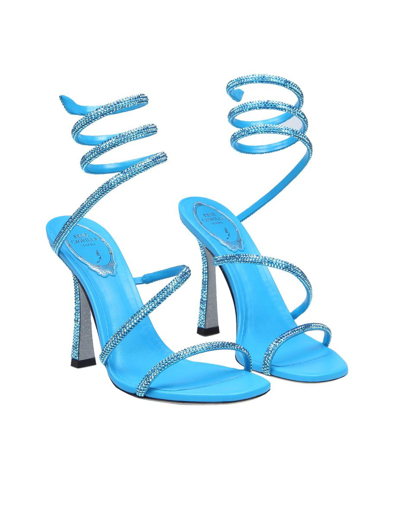 Shop René Caovilla Rene' Caovilla Satin Sandal With Micro Crystals In Light Blue Satin/sapphire