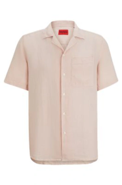 Shop Hugo Relaxed-fit Multi-occasional Shirt In Linen In Light Pink