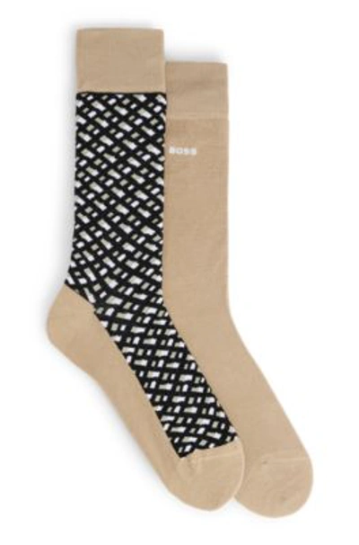 Hugo Boss Two-pack Of Regular-length Socks In Khaki
