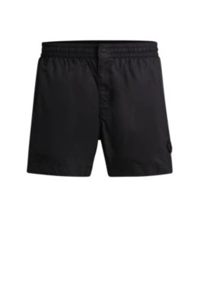 Shop Hugo Boss Fully Lined Quick-dry Swim Shorts With Double Monogram In Black