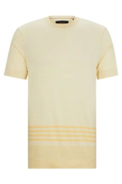 Shop Hugo Boss Stripe-detail T-shirt In Cotton And Silk In Light Yellow