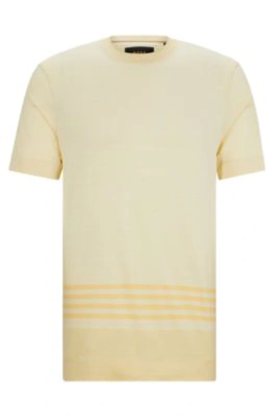 Hugo Boss Stripe-detail T-shirt In Cotton And Silk In Light Yellow
