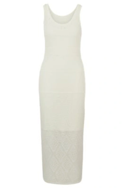 Shop Hugo Boss Knitted Dress In Midi Length With Mixed Structures In White
