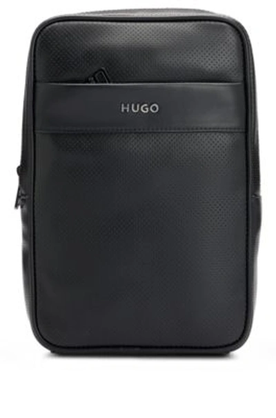 Hugo Boss Logo-trim Backpack In Perforated Faux Leather In Black