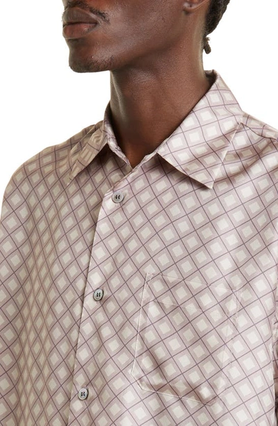 Shop John Elliott Geometric Print Short Sleeve Silk Button-up Shirt In Haze Tile