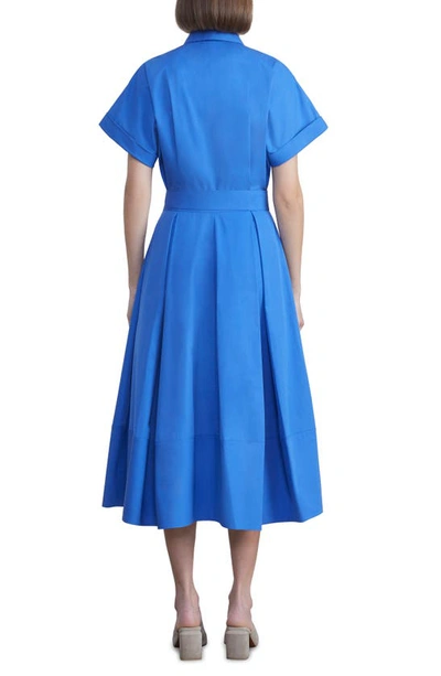 Lafayette 148 Belted Short-sleeve A-line Shirtdress In Classic Cobalt