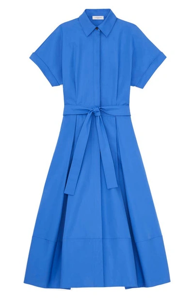 Lafayette 148 Belted Short-sleeve A-line Shirtdress In Classic Cobalt