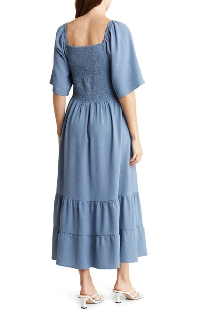 Shop Sandra Darren Smocked Midi Dress In Denim Blue