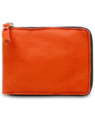 Shop Comme Des Garçons Green Leather Wallet In Orange