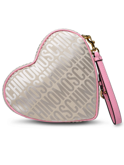 Shop Moschino Cuore Ivory Cotton Blend Purse In Avorio