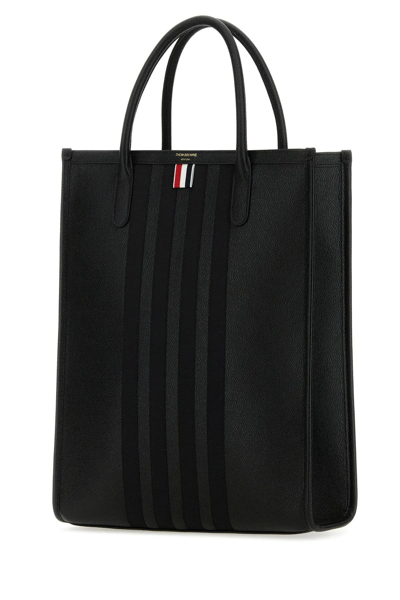 Shop Thom Browne Black Leather Vertical Tote Handbag