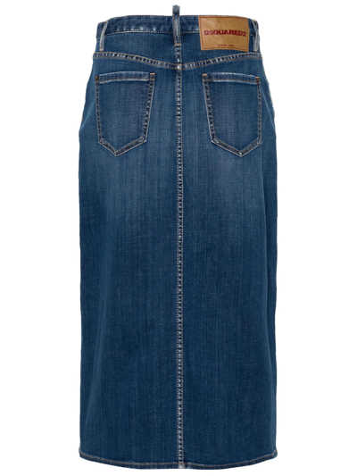 Shop Dsquared2 Blue Cotton Blend Denim Skirt