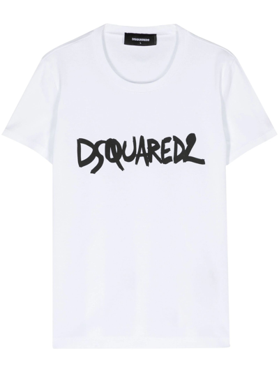 Shop Dsquared2 White Cotton T-shirt In Bianco