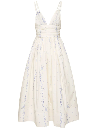 Shop Philosophy Di Lorenzo Serafini Longuette Dress In Cotton Poplin In Bianco
