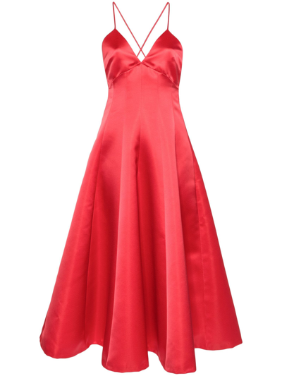 Shop Philosophy Di Lorenzo Serafini Satin Flared Maxi Dress In Rosso