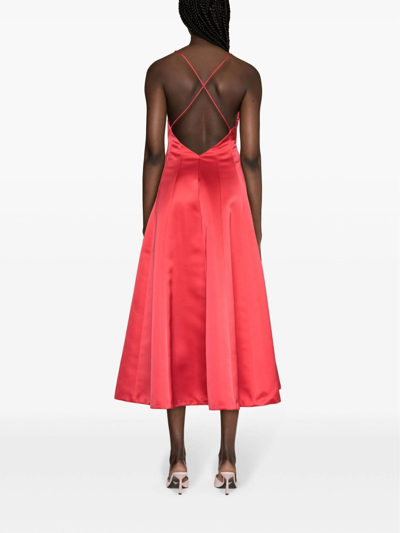 Shop Philosophy Di Lorenzo Serafini Satin Flared Maxi Dress In Rosso
