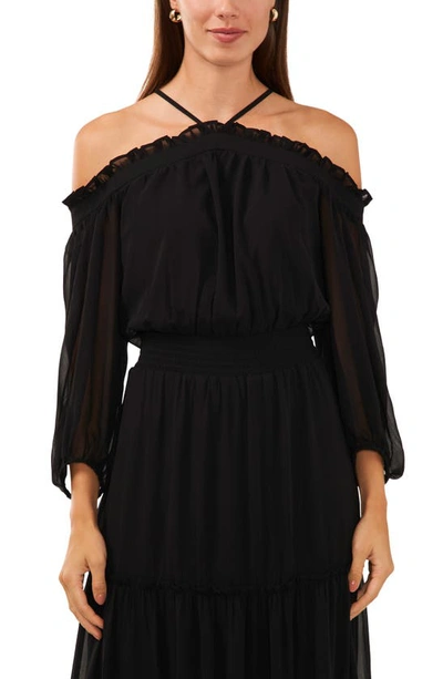 Shop Halogen ® Cold Shoulder Long Sleeve Halter Maxi Dress In Rich Black