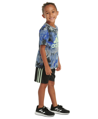 Shop Adidas Originals Little & Toddler Boys Printed T-shirt & 3-stripe Shorts, 2 Piece Set In Grey