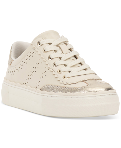 Shop Vince Camuto Jenlie Platform Lace-up Sneakers In Creamy White,light Gold Metallic