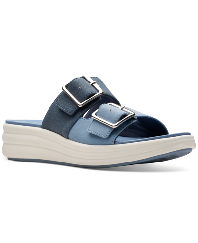 Shop Clarks Women's Drift Buckle Slip-on Slide Wedge Sandals In Blue Combi