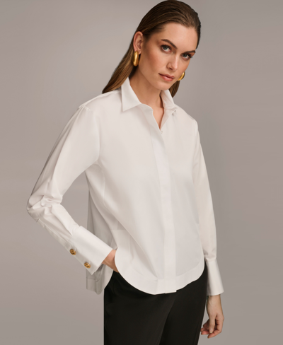 Shop Donna Karan Women's Button Front Collared Shirt In White