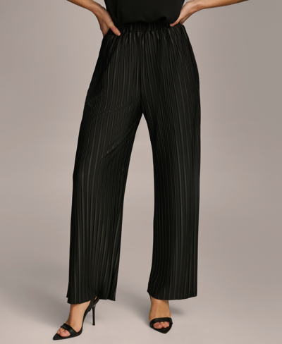 Shop Donna Karan Women's Pull-on Pleated Wide Leg Pants In Black