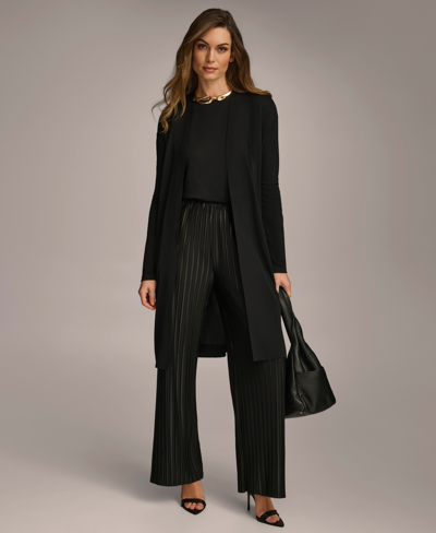 Shop Donna Karan Women's Pull-on Pleated Wide Leg Pants In Black