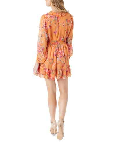 Shop Jessica Simpson Women's Yara Floral-print Smocked Mini Dress In Autumn Sunset