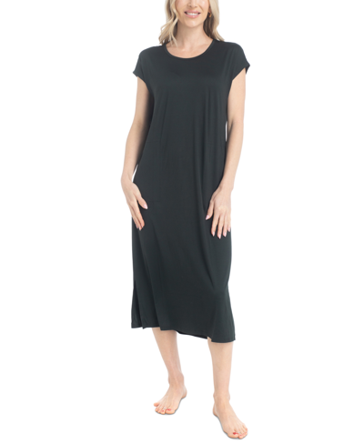 Shop Muk Luks Women's The Lounge Short-sleeve Midi Nightgown In Midnight Eclipse