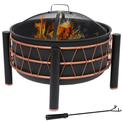 Shop Sunnydaze Decor 24.5" Steel Fire Pit With Trapezoid Pattern And Pvc Cover In Black