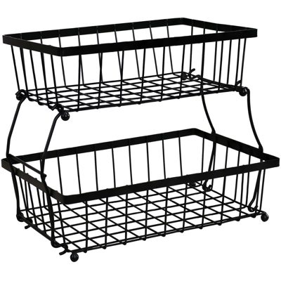 Shop Sunnydaze Decor 2-tier Metal Wire Collapsible Tabletop Storage Basket In Black