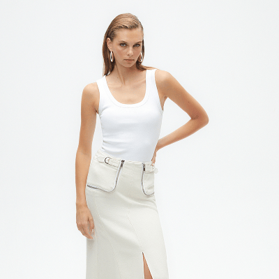Shop Nocturne Long Skirt With Zipper Detail In White