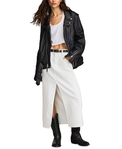 Shop Lucky Brand Women's Slit-front Denim Maxi Skirt In Bright White