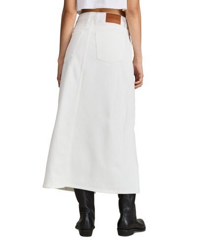 Shop Lucky Brand Women's Slit-front Denim Maxi Skirt In Bright White
