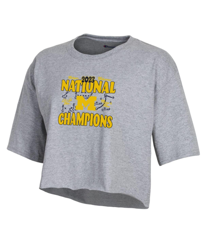 Champion Gray Michigan Wolverines College Football Playoff 2023 National S Boyfriend Crop T In Gray