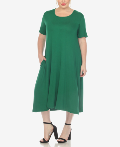 Shop White Mark Plus Size Short Sleeve Pocket Swing Midi Dress In Green