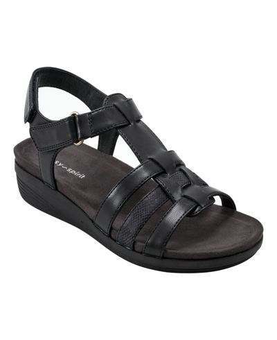 Shop Easy Spirit Women's Bianka Round Toe Strappy Casual Sandals In Black - Faux Leather