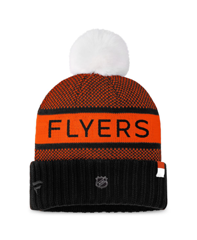 Fanatics Women's  Black, Orange Philadelphia Flyers Authentic Pro Rink Cuffed Knit Hat With Pom In Black,orange