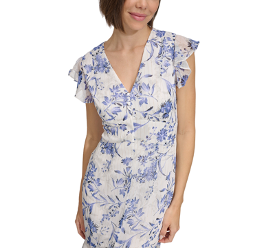 Shop Tommy Hilfiger Women's Floral-print Flutter-sleeve Midi Dress In Ivory Multi