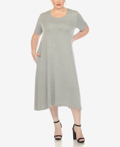 Shop White Mark Plus Size Short Sleeve Pocket Swing Midi Dress In Heather Gray